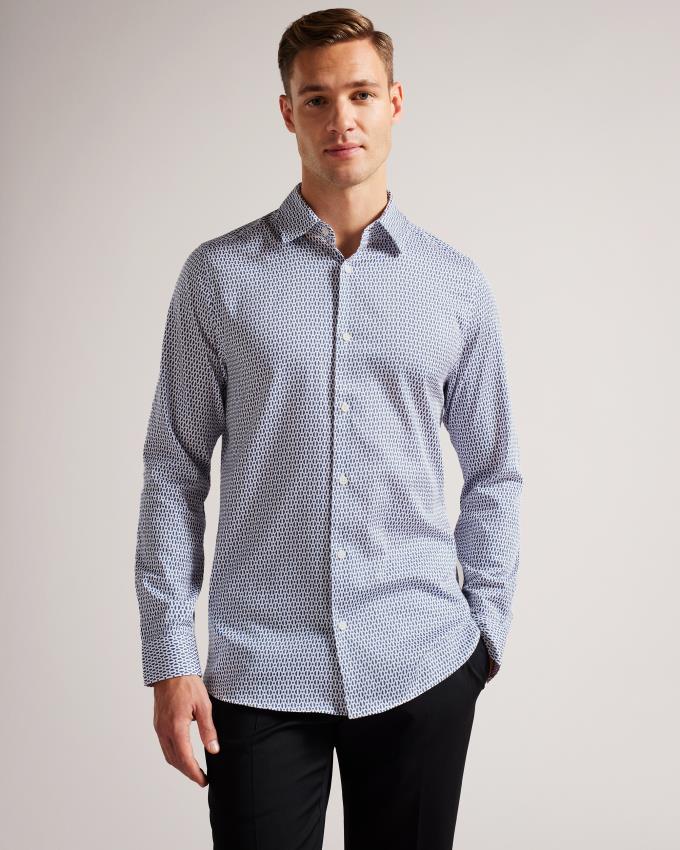 Chemises Ted Baker Long Sleeve Circle Geometric Print Bleu Clair Homme | GNY-25015246